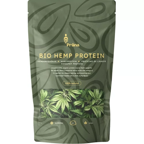 Prana bio kender fehérjepor 250 g kiszerelésben, őrölt kendermag alapú növényi fehérjepor turmixok és konyhai felhasználás számára.
