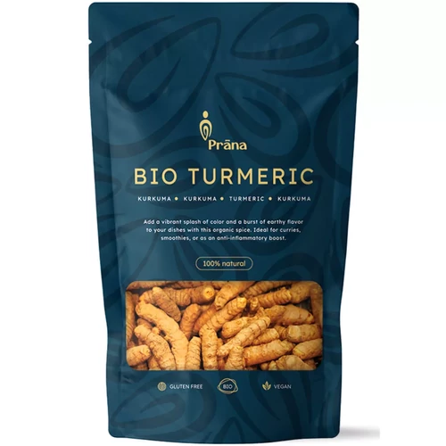 Prana bio kurkuma por 125 g kiszerelésben, organikus őrölt kurkuma főzéshez és italokhoz, könnyen adagolható, mindennapi konyhai használatra.
