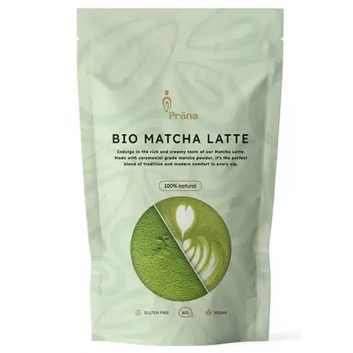 Prana bio Matcha Latte italpor 125 g valódi matcha teával, zabitalporral, fahéjjal és gyömbérrel, gyorsan elkészíthető meleg vagy hideg italhoz