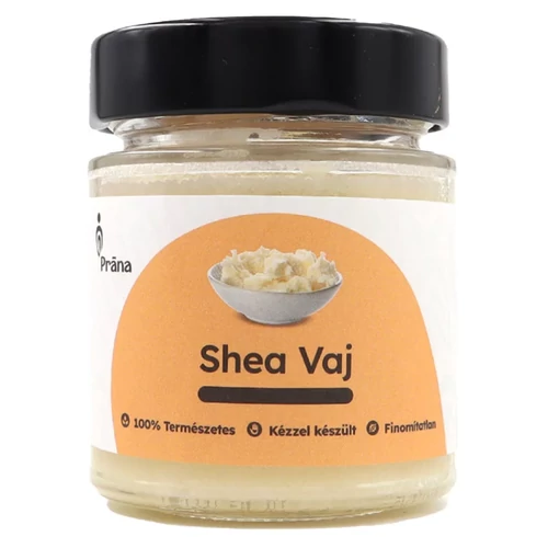 Prana shea vaj 100 grammos kiszerelésben, természetes növényi vaj bőr- és hajápoláshoz, kozmetikai felhasználásra alkalmas formában.
