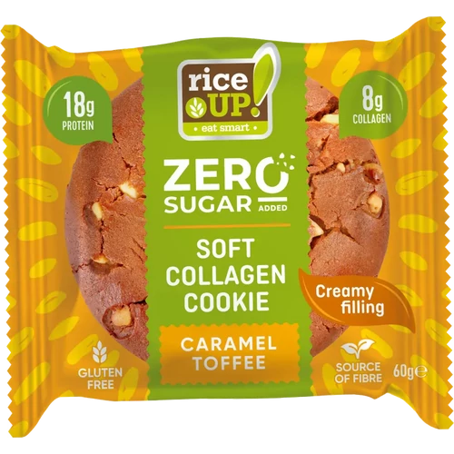 Rice Up Zero Cookies karamell ízű kollagénes protein keksz 60 g, gluténmentes zab alapú fehérjedús snack karamell krémmel
