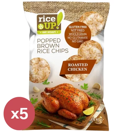 Rice Up! Chips Sült csirke ízesítésű csomag 5X60 g – puffasztott barna rizs chips sült csirke ízesítéssel 5 darabos csomagban