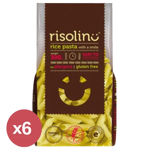 Risolino Gluténmentes rizstészta Penne csomag 6x300 g – gluténmentes, tejmentes, tojásmentes tészta