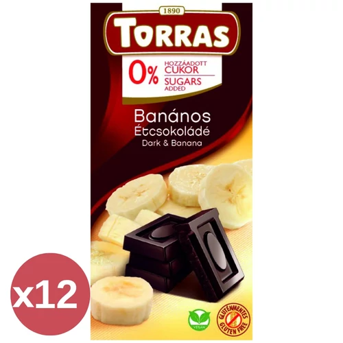 Torras banános vegán étcsokoládé hozzáadott cukor nélkül kínáló 12×75 g – gluténmentes cukormentes csokoládé nagyker