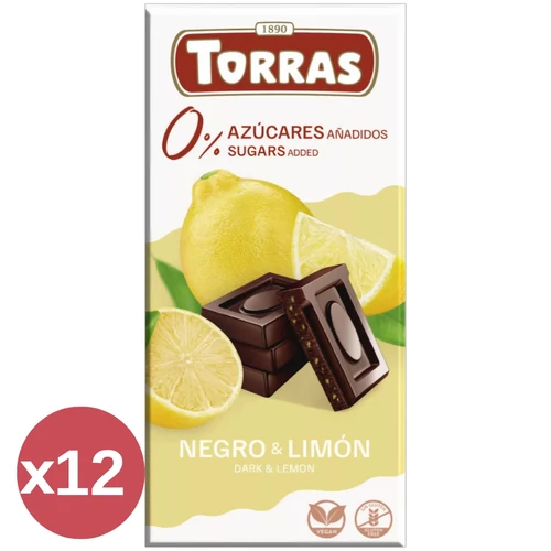 Torras citromos étcsokoládé hozzáadott cukor nélkül kínáló 12×75 g – gluténmentes vegán cukormentes csokoládé nagyker