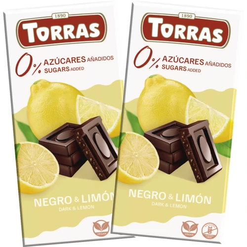 Torras citromos étcsokoládé hozzáadott cukor nélkül DUO 2×75 g – gluténmentes vegán cukormentes csokoládé csomag