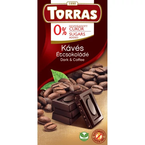 Torras Kávés vegán étcsokoládé hozzáadott cukor nélkül 75 g – Natur Reform