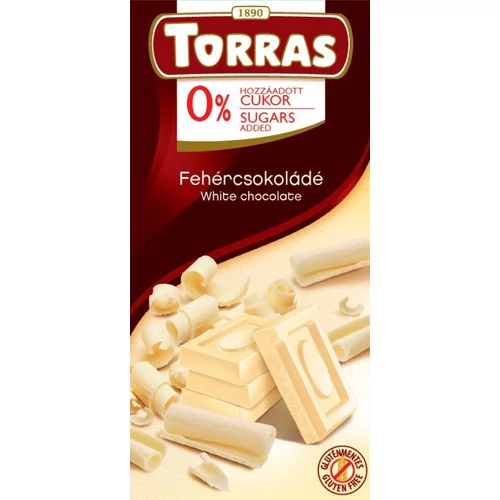 Fehércsokoládé hozzáadott cukor nélkül, gluténmentes alapanyagokból.