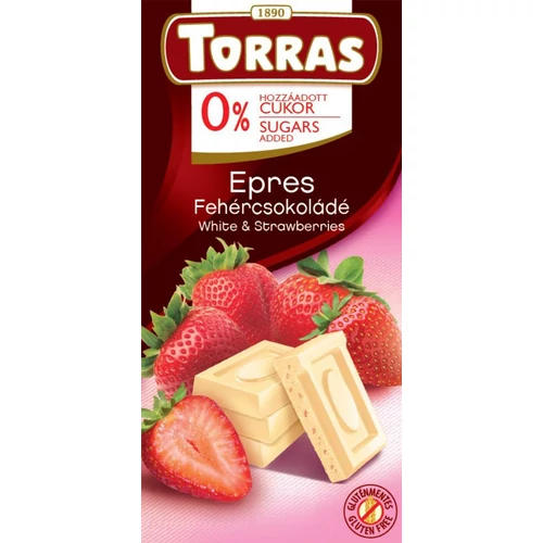Fehércsokoládé és eper hozzáadott cukor nélkül, gluténmentes alapanyagokból. 