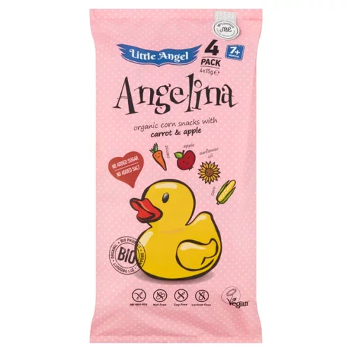 Little Angel Angelina Bio Kukorica snack, répával és almával, 4x15 g