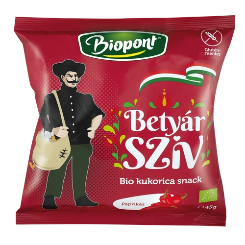 Biopont Betyár szív, Kukorica snack, paprikás ízesítéssel 45 g–  Reform Nagyker