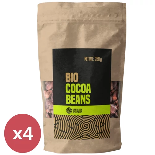 VanaVita BIO nyers egész kakaóbab 1 kg, 4x250 g kiszerelésben, dominikai eredetű, adalékmentes kakaóbab szemek.