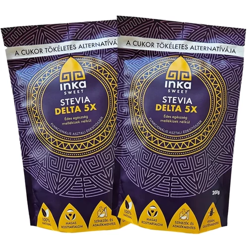 Inka Sweet Stevia Delta 5x DUO 2×200 g – mellékízmentes természetes stevia édesítő cukorhelyettesítő csomag
