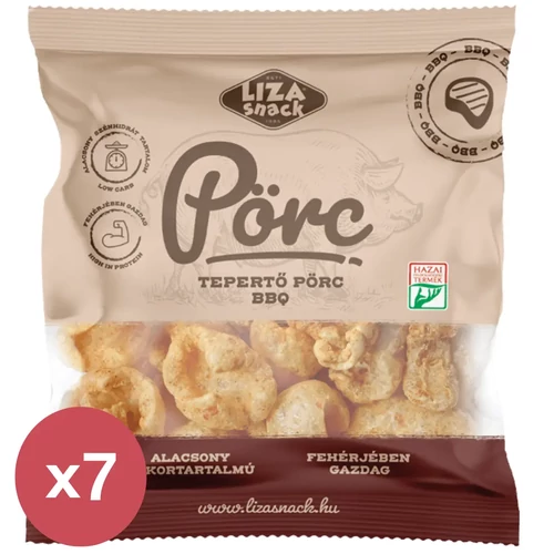 Liza Snack Tepertő Pörc BBQ csík 7×30 g – adagolt, ropogós sertéstepertő snack BBQ fűszerezéssel, tasakos kiszerelésben