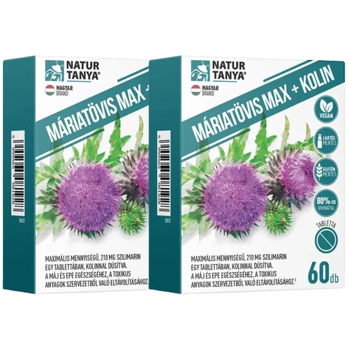 Natur Tanya® Máriatövis MAX + Kolin DUO 2X60 db – 210 mg szilimarin tartalmú vegán tabletta máj és epe egészségéhez