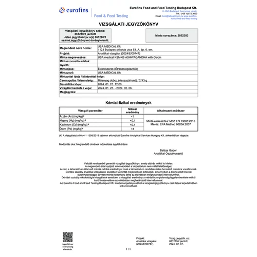 USA medical Ashwagandha® KSM66 kapszula glicinnel 60 db