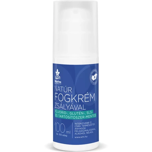 WTN Natúr fogkrém zsályával 100 ml tubusban, fluoridmentes, természetes összetételű fogkrém markáns, fűszeres aromával.